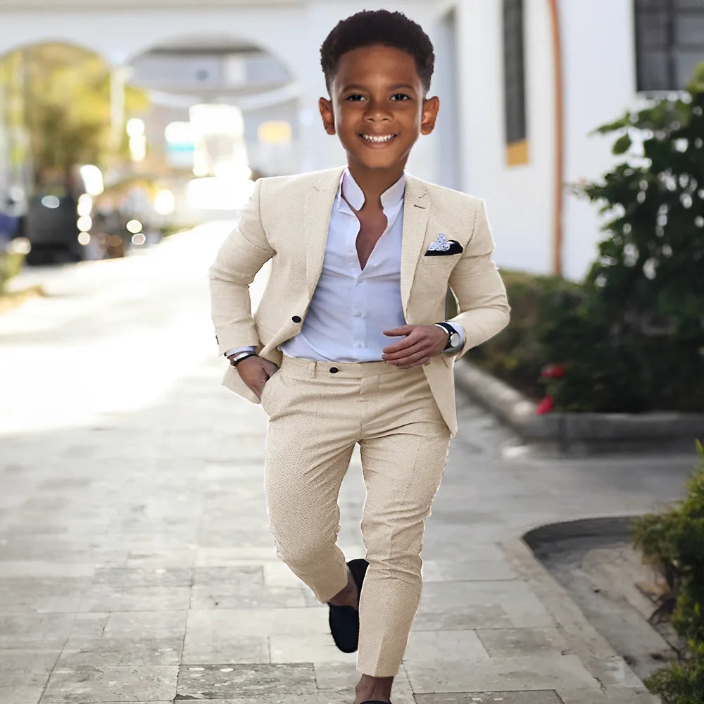 Summer Linen Boys Suit 2 Piece Set Peak Lapel Jacket Pants Wedding Tuxedo Kids High Quality Custom Outfit