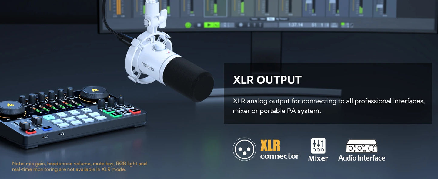 Maono XLR\USB Dynamic Microphone For Gaming Recording Streaming Youtube Metal Mic With Software Tap-to-Mute Gain Knob PD200X