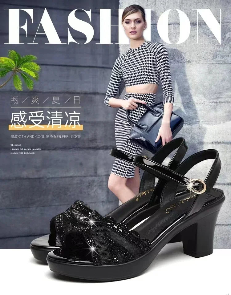 New Platform Sandals Women's Wedding Shoes 2024 Summer New Elegant Leather High Heel Sandals Women's Office Sandals Heels Pumps