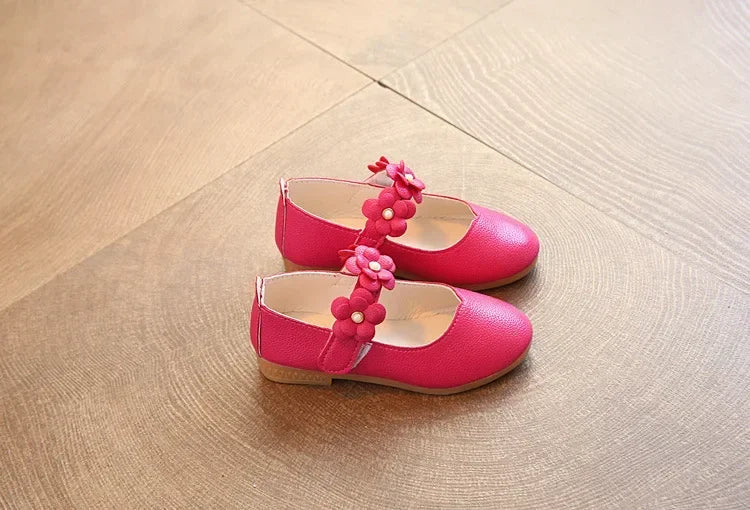 Spring and Autumn New Girls Leather Shoes Children Flats Princess Shoes Kids Flower Sweet for Wedding Cute Fashion Floral Flats