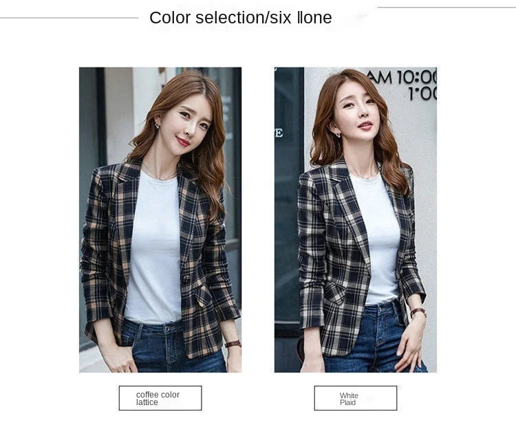 PEONFLY Vintage Casual Plaid Blazer Women Fashion Single Button Office Ladies Jacket Coat Notched Collar Long Sleeve Jacket 2023