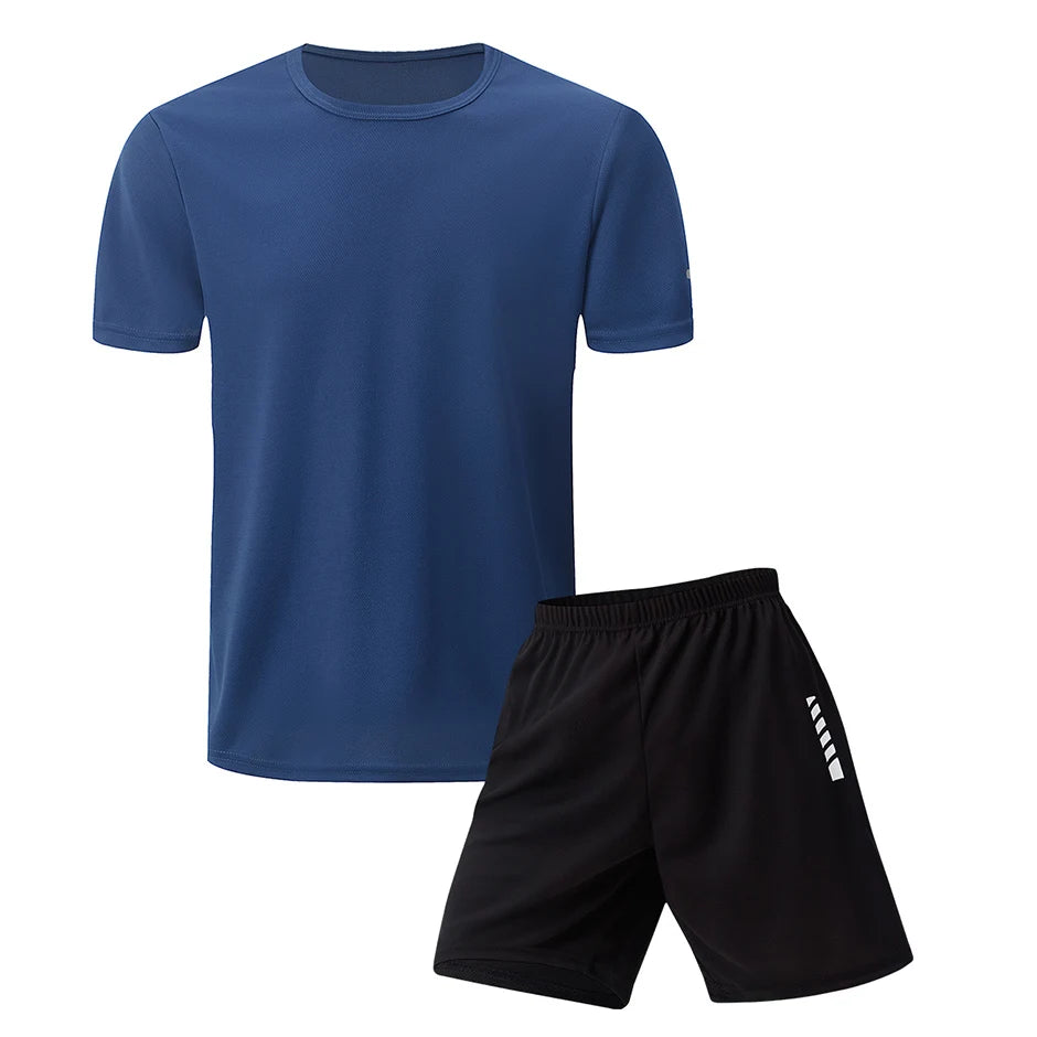2 Pack European and American Size MEN'S Short-sleeved Shorts Suit MEN'S Casual T-shirt Suit Joker Running Fitness Two-piece Suit