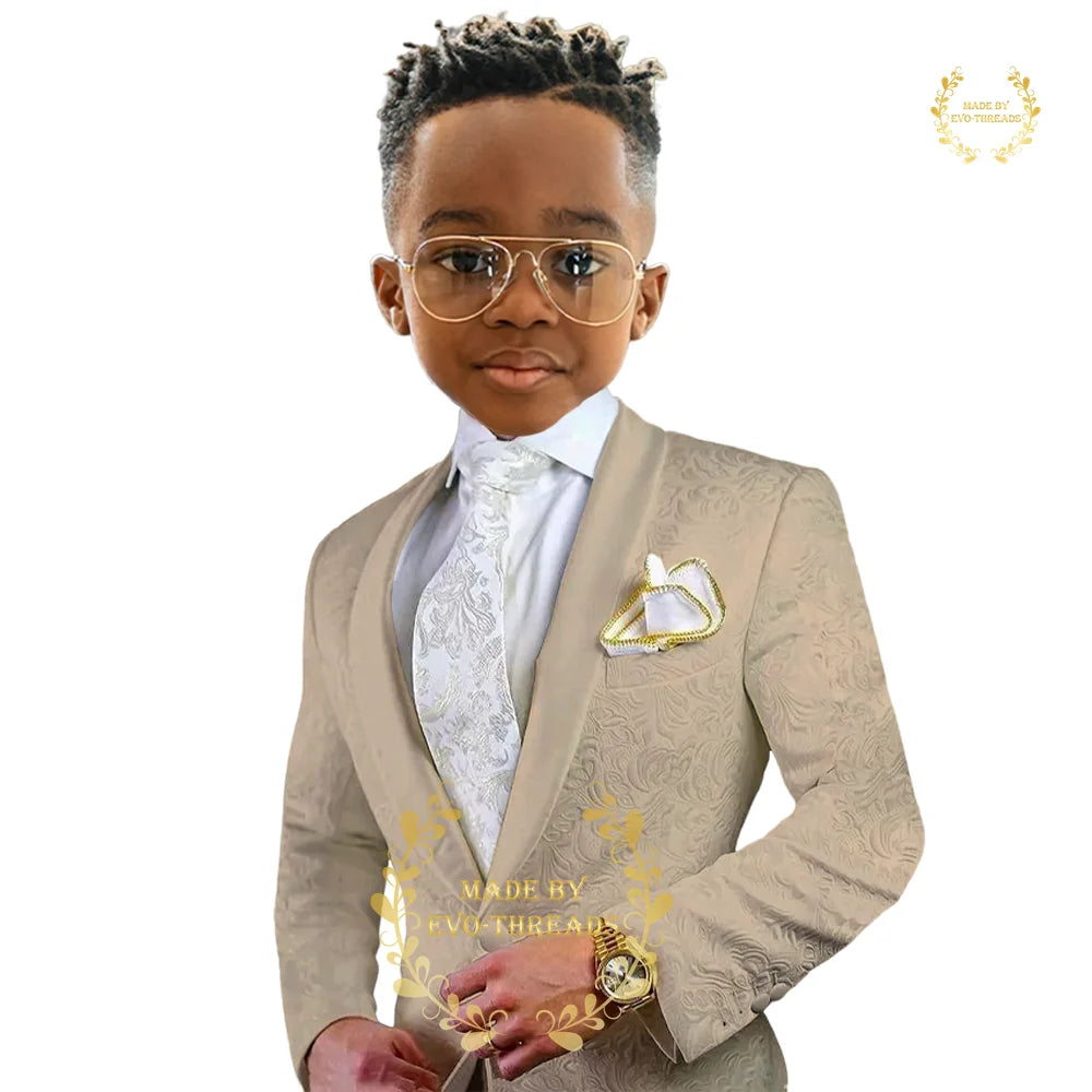 Boys suit' white 2-piece set (floral jacket+pants) age 2~16 kids formal event wedding prom child gift, custom tuxedo