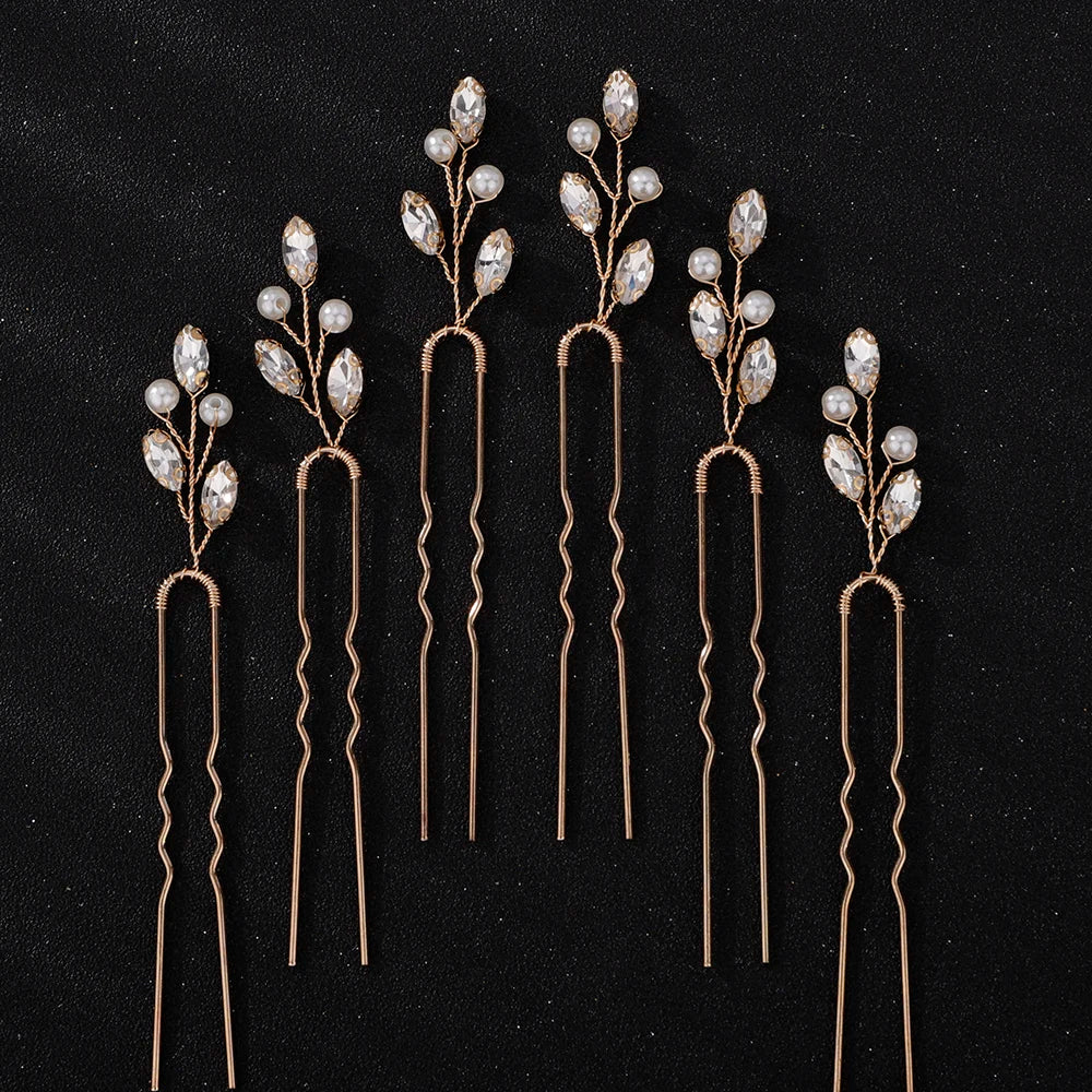 Silver Rhinestone Hairpins for Wedding Hair Accessories Women Handmade Gold Pearl Bridal Hair Pins Simple Trendy Headpiece Tiara