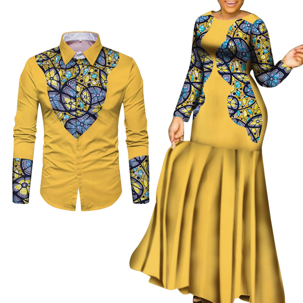 African Clothes for Couple African Clothing for Lovers Man's Woman's Long Party Maxi Dress WYQ