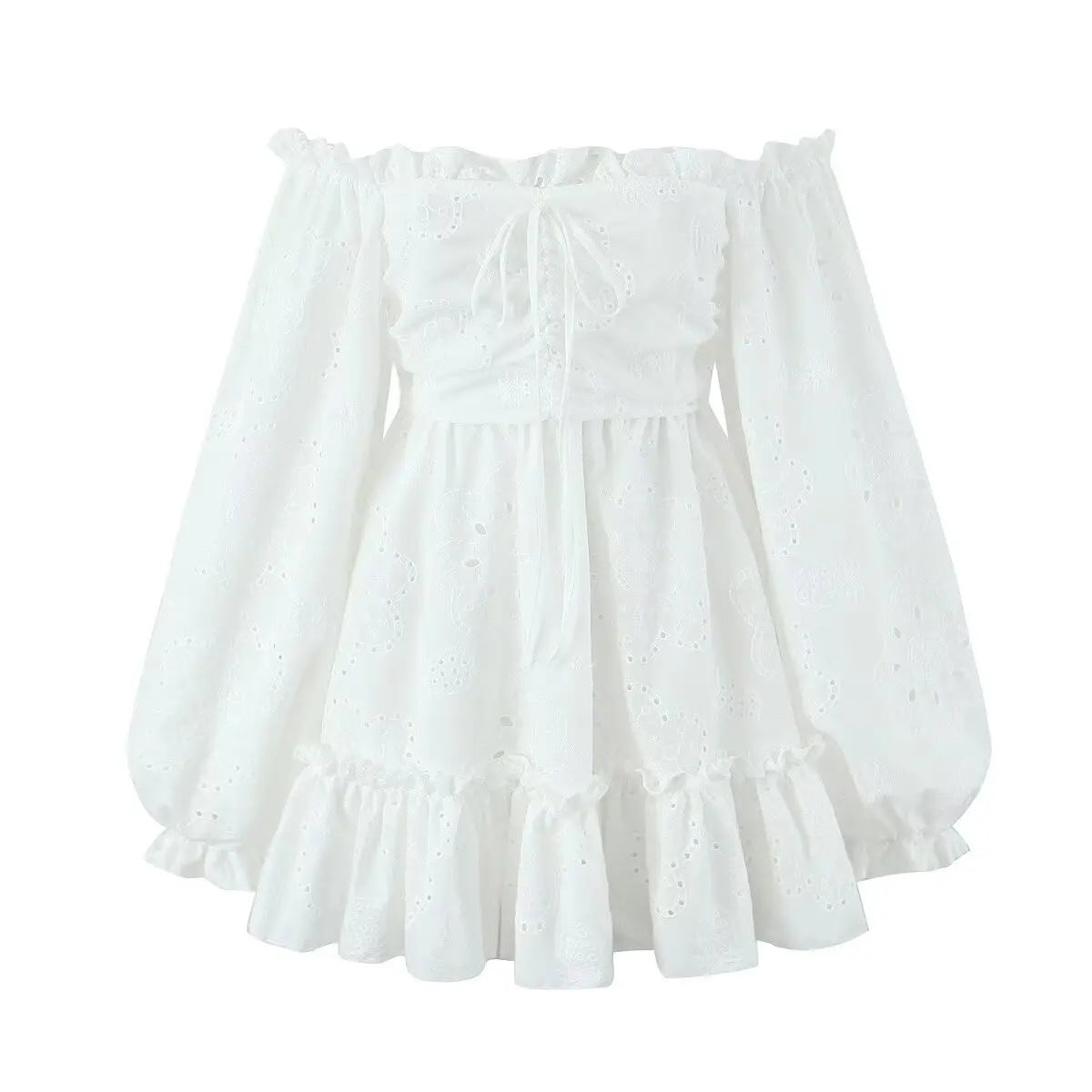GypsyLady Off The Shoulder Sexy Mini Dresse Cotton Summer Elegant Hollow Out Ruffles Backless Women Vocation Casual Ladies Dress