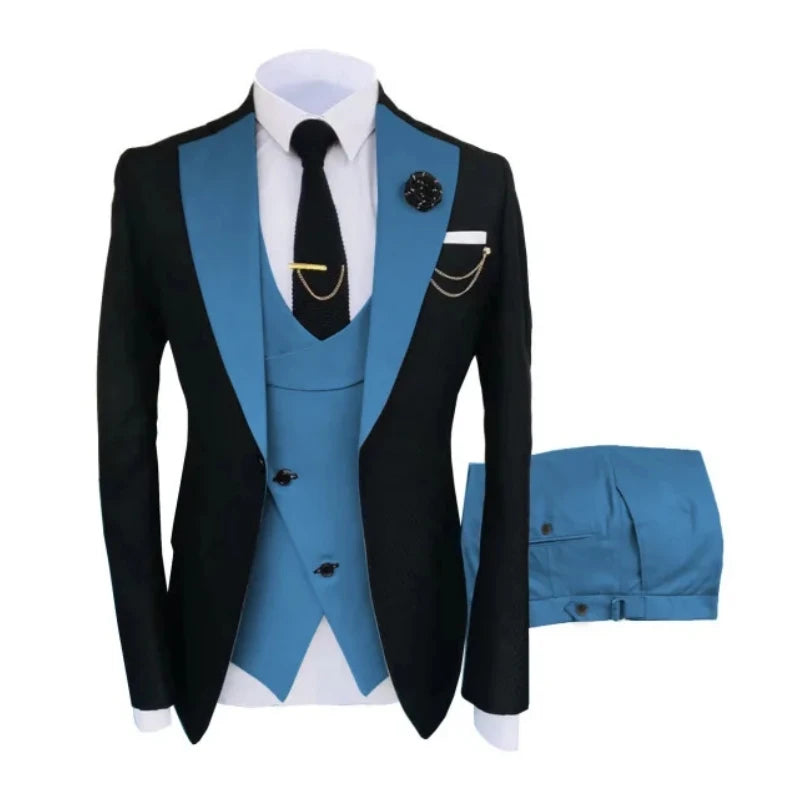 Men Suits 3 Pieces Tailored Best Man Groom Wedding Tuxedo Slim Fit Jacquard Two-color Blazer Jacket Vest Pants Tuxedo Clothing