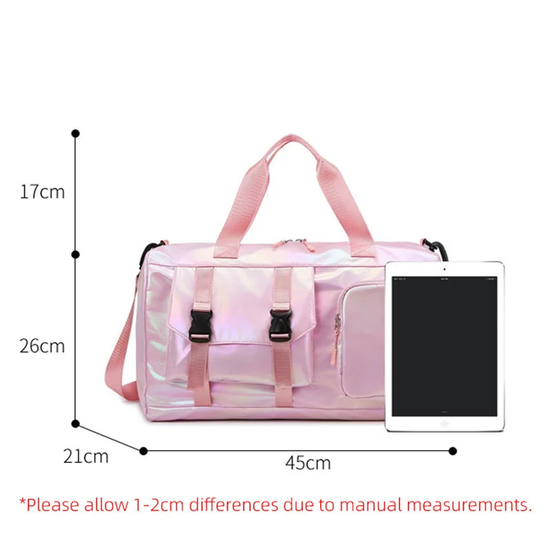 Pearl Glossy Gym Bag Women Fitness Training Handbag Waterproof Yoga Bags Wet Dry Separation Swimming Pack Female Travel Tote Bag