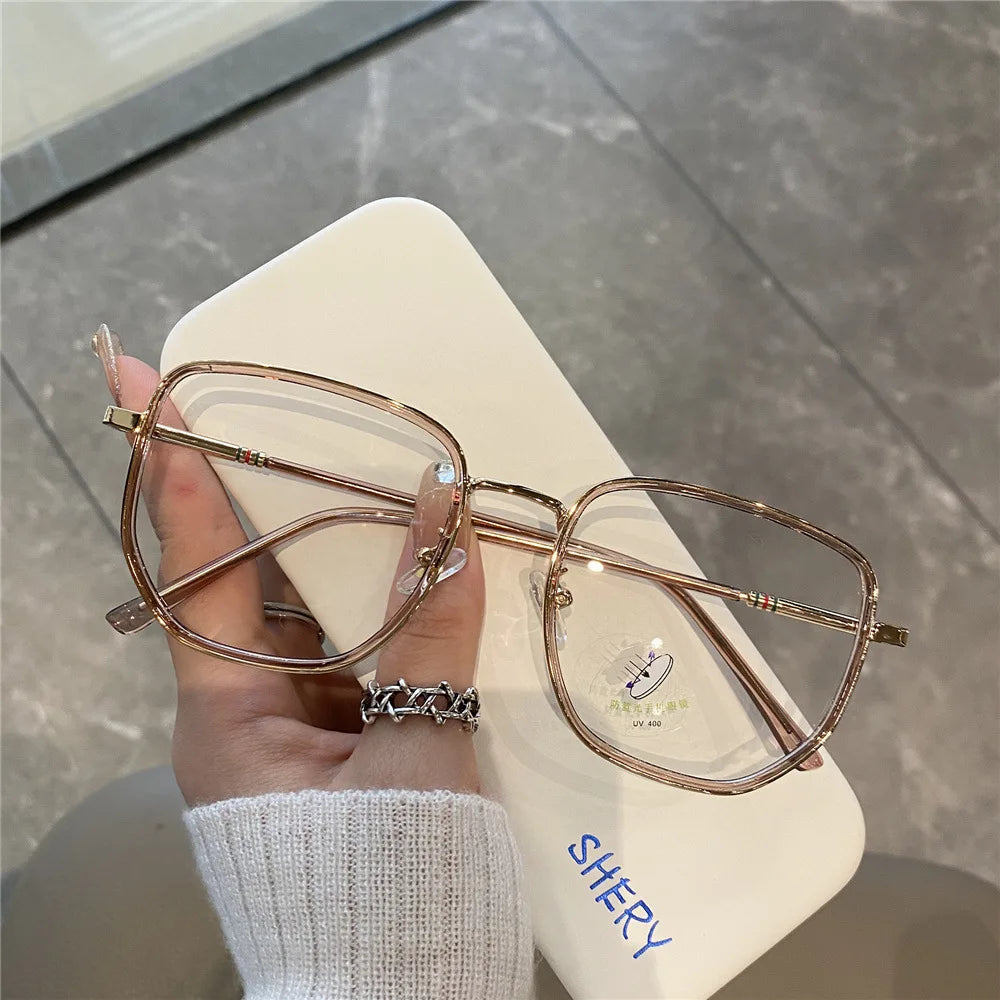New women square polygon glasses for girl female metal frame glasses plain glasses Nearsighted Eyewear Glasses -1.0 -2.5 -2
