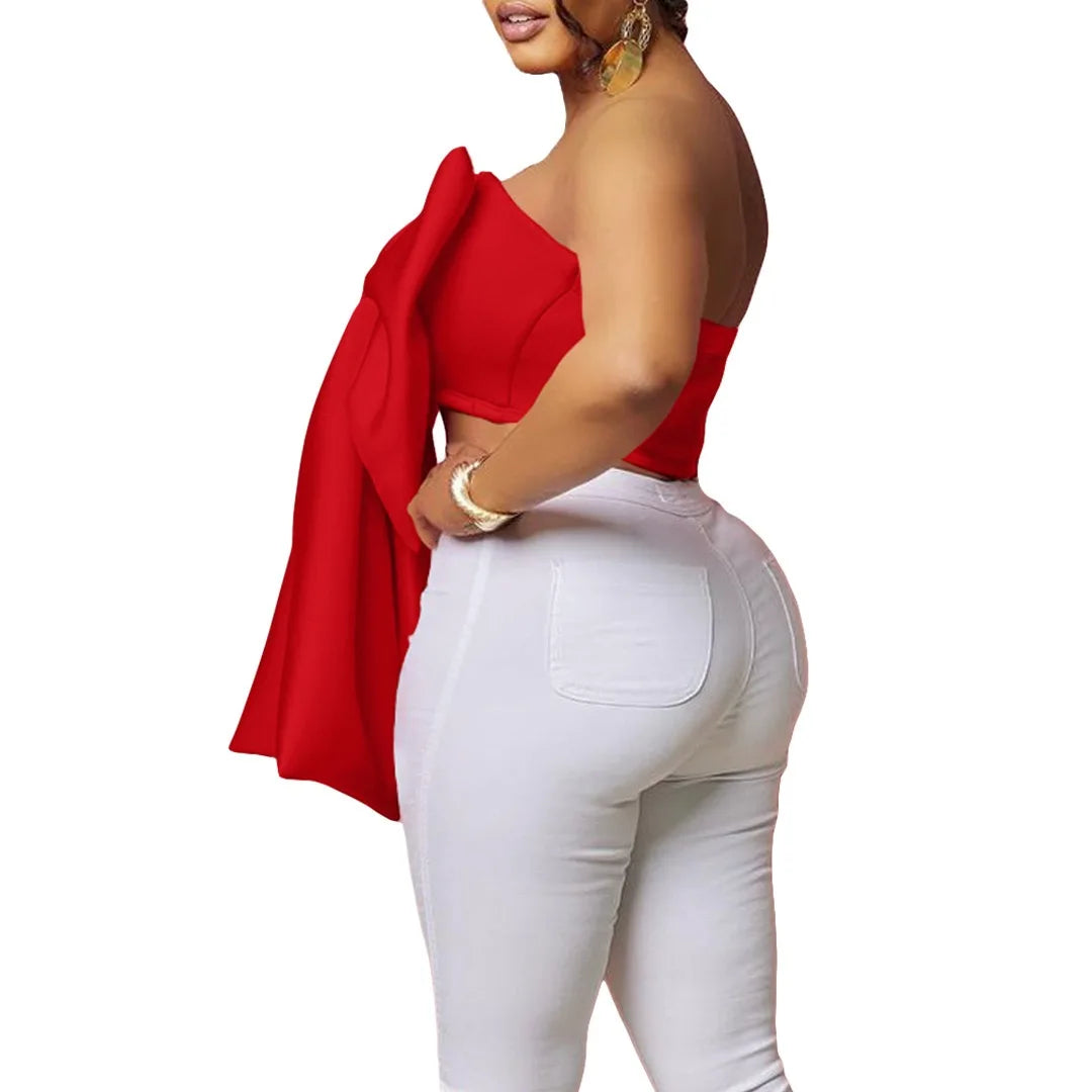 Sexy Blouse & Shirts for Woman Off the Shoulder Backless Big Bow Decorate Zipper Closure Fashion Ladies Evening Night Club Tops