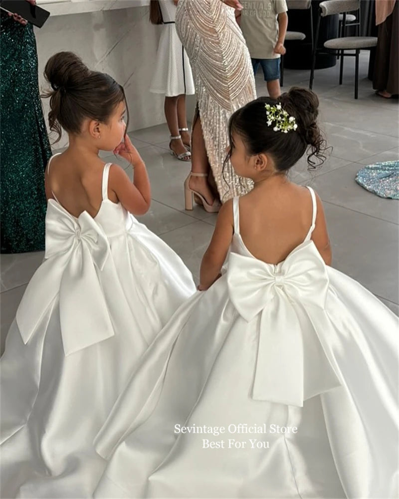 Sevintage Cute Ivory Baby Flower Dresses Bow Back Birthday Party Gifts Wedding Dresses For Kids ropa de niña 2025 Customized
