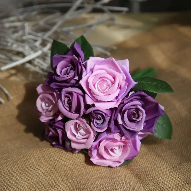 9 Head Artificial Bouquet Rose Bouquet Wedding Decor Artificial Flower Home Decoration Accessories Silk Flowers