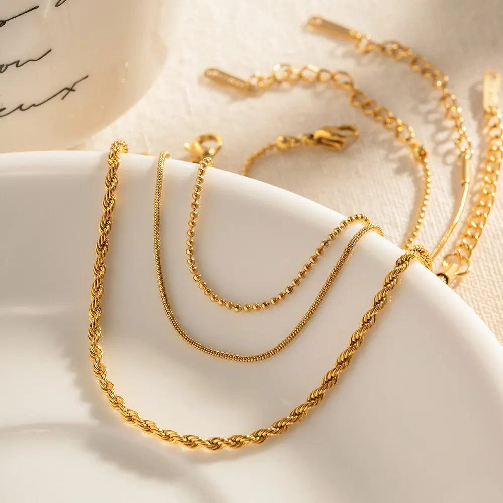3 Pcs/Set Minimalist Classic Multi Layer Chain Bracelet For Women Three Link Set Stainless Steel Waterproof Jewelry Party Gift