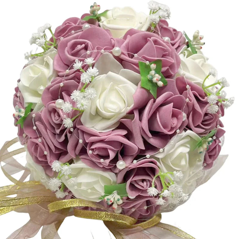 Perfectlifeoh Burgundy Wedding Bouquet Pink/Red/White/Royal Blue Bridal Bridesmaid Artificial Flower Rose Bride