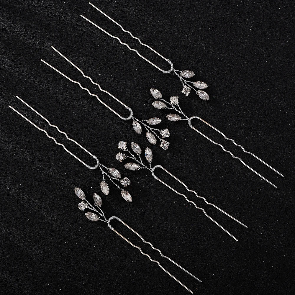 Silver Rhinestone Hairpins for Wedding Hair Accessories Women Handmade Gold Pearl Bridal Hair Pins Simple Trendy Headpiece Tiara