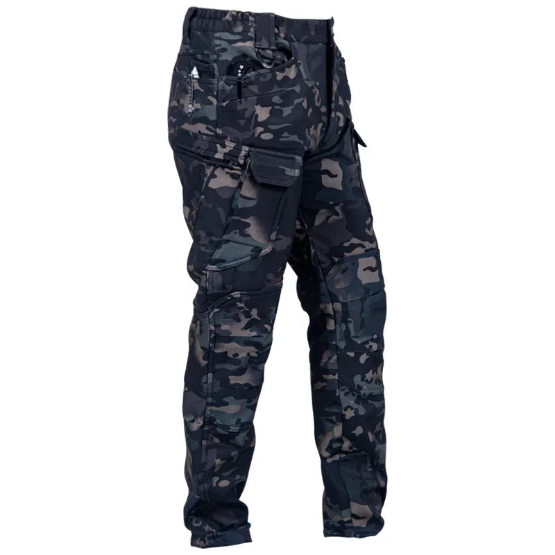Men's Winter Pants Water Resistant Fleece Lined Snowboard Softshell Tactical Pants with Multi-Pockets Outdoor Work Pants
