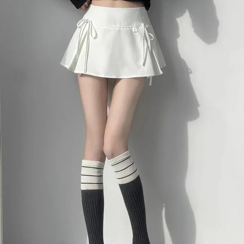 Balletcore Mini Skirt with Bow Low Rise Boxy Pleated Short Skirt Miniskirt Summer Y2K 90s Cute Outfit