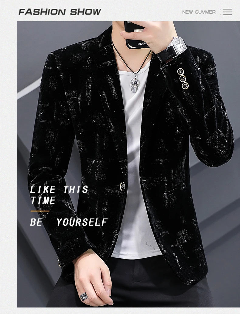 Fashion Handsome Slim Fit Corduroy Suit for Men High Quality Young Boutique Style Single Breasted West Coat M-5XL