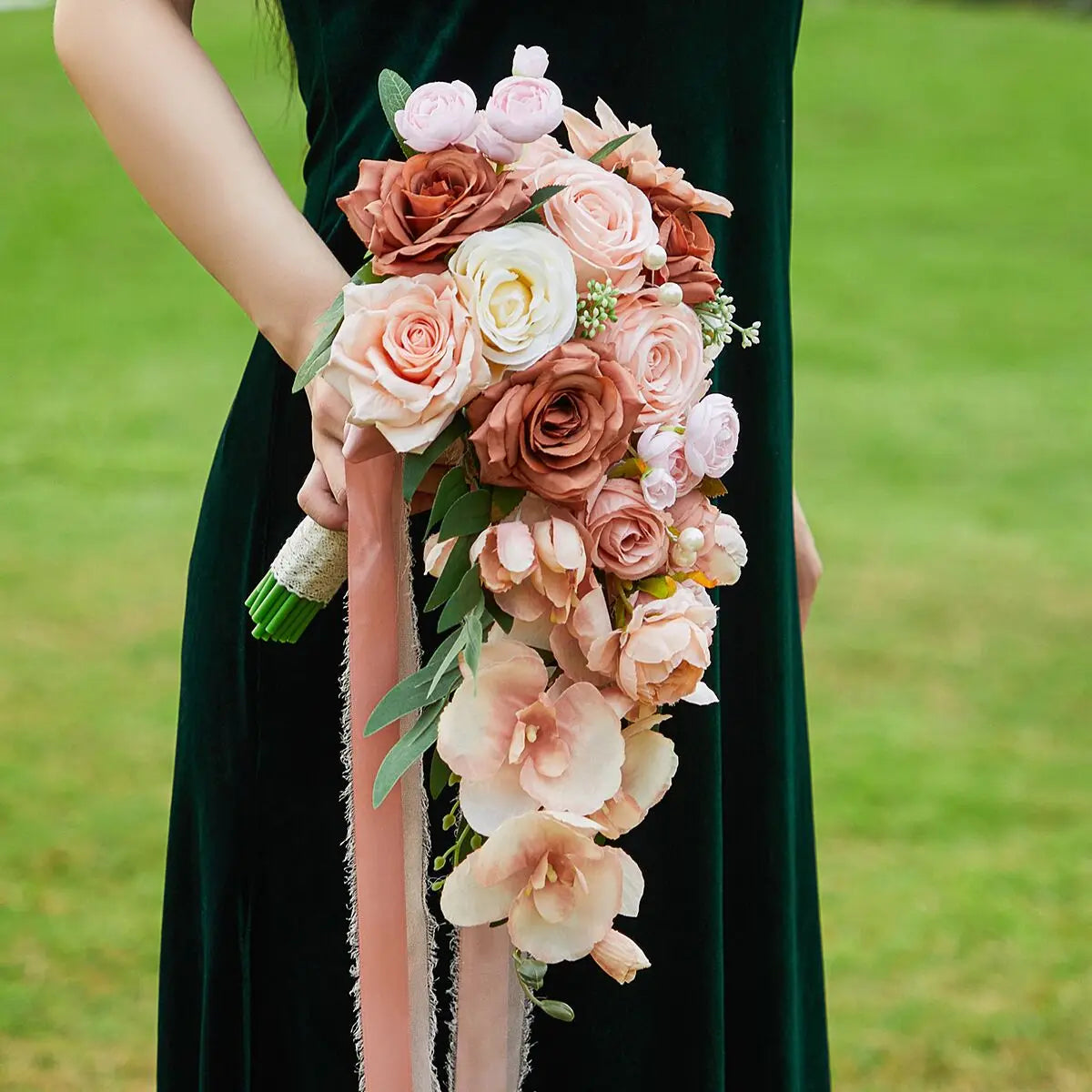 Wedding Bouquet Bridal Artificial Silk Flowers Foam Roses Bouquet Lace Decoration Natural Wedding Flowers