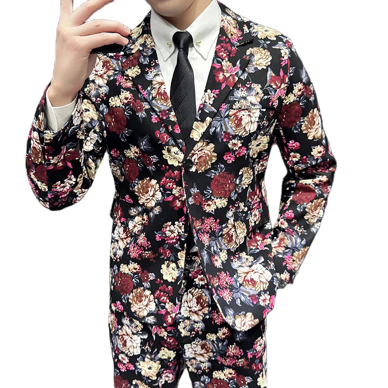 Suit (Blazer+ Pants) Men's Fashion Gentleman Slim Fit Business Outdoor Printed Gentleman Fine Cotton Wedding Work Casual Suit