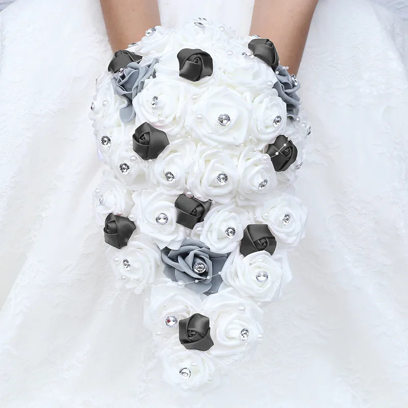 Waterfall New Wedding Bouquets for Bride and Bridesmaid Rose Rhinestones Hand Flower Party Wedding Decoration