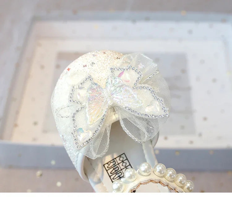 Chic Girls Dress Shoes for Wedding Party Bling Sequins with Rhinestone Butterfly Sweet Princess Chic Kids Flat Shoes Lace Beaded