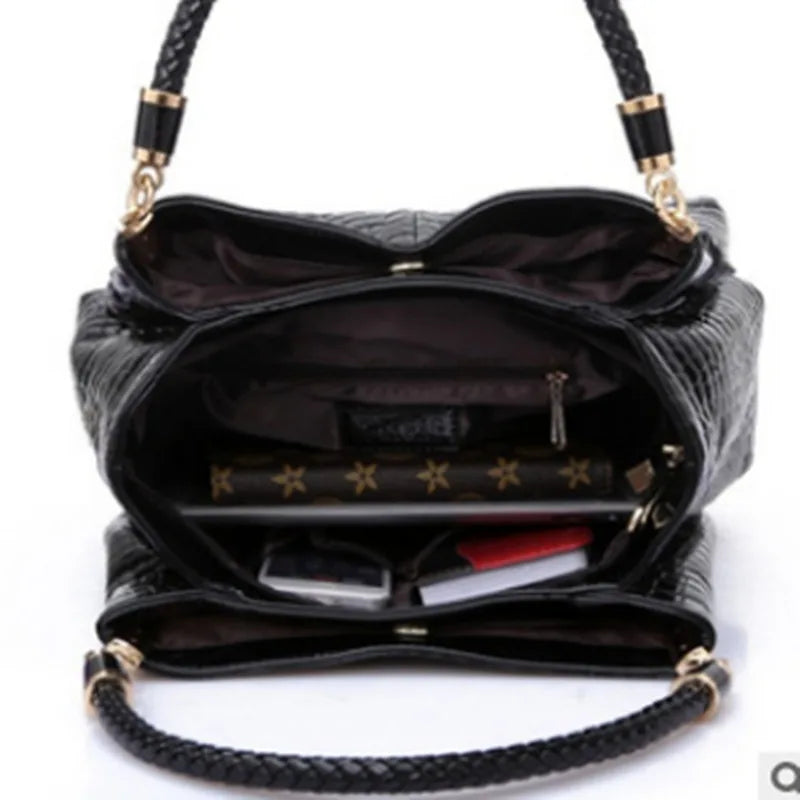Classic Stone Texture Top-Handle Bag with Crocodile Print Elegant Shoulder Bag for Sophisticated Women in Europe and America