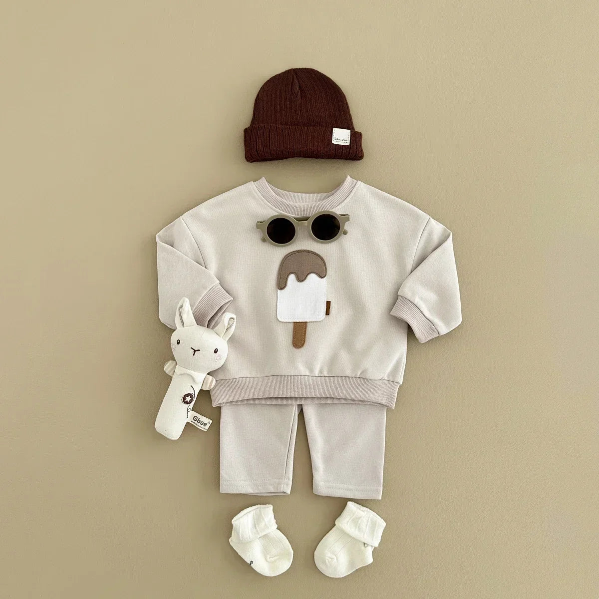 New Autumn Baby Boys Girls Clothing Set Toddler Casual Cotton Home Wear Ice Cream 2PCS Set Long- Sleeved Pants Children's Suits