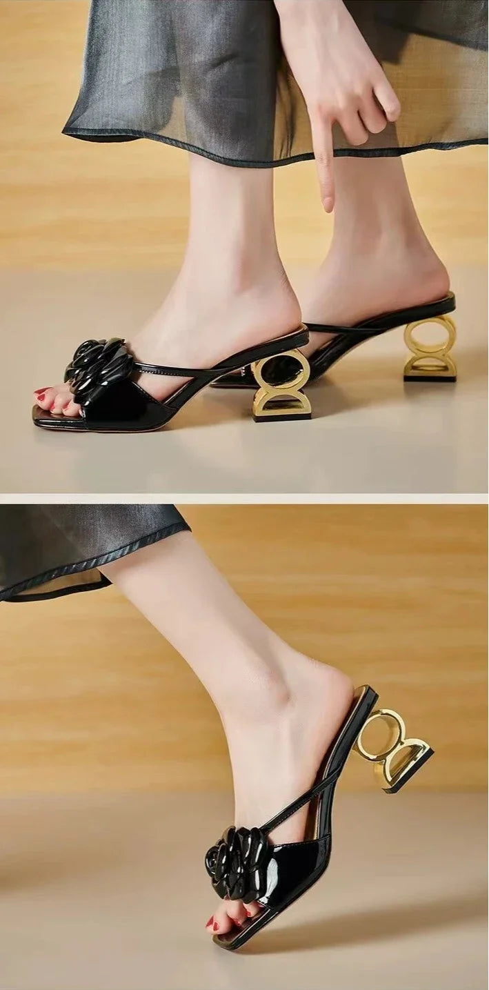 Women Shoes 2025 New Summer Big Size 34-42 Fashion Flowers Black Beige Gold Dress Party Wedding Female Sandals Shoes