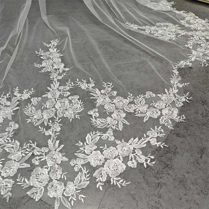 Wedding Veil with Shiny Sequins Lace Customized 2 Tiers 3 Meters Long Bridal Veil with Comb Real Photos Veil Wedding Accessories