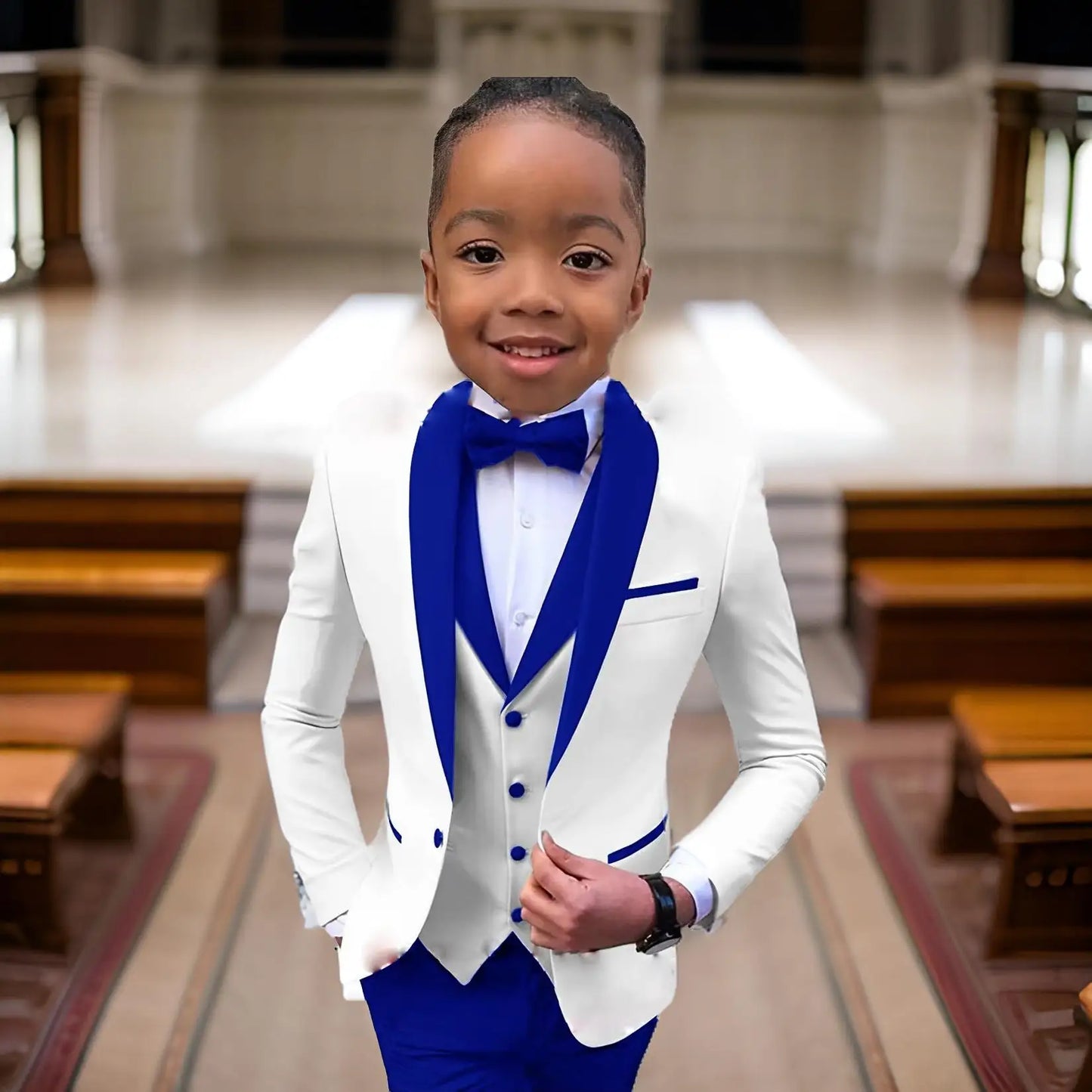 Suit For Boys White Jacket Royal Blue Collar 3 Piece Wedding Kids Tuxedo Formal Party Clothes 2-16 Years Old Children Suits