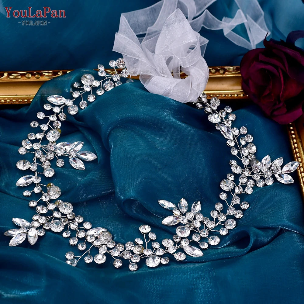 YouLaPan Luxury Wedding Headpiece Rhinestone Hair Vine for Bride Headwear Alloy Flower Headband Weding Hair Accessories HP390