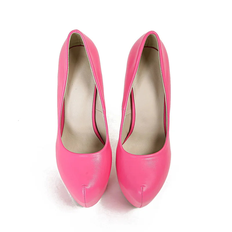 Liyke Elegant Women Wedding Banquet Shoes Pink PU Leather Platform Pumps Shallow Round Toe Extreme High Heels Stilettos Mujer