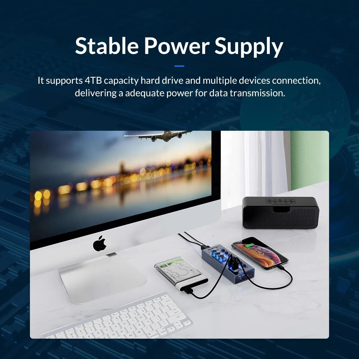 ORICO Aluminum Powered USB3.0 HUB 7/10 Ports USB Extension with Switches 12V Power Adapter Support BC1.2 Charging Splitter