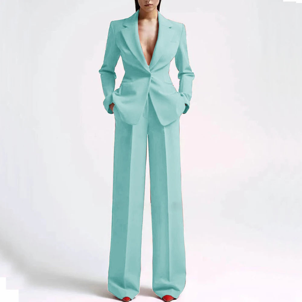 Formal Women Suits Office Slim Fit Ladies 2 Pcs Blazer+Pants Set Blazer Lady Business Work Wear Party Dress Trouser With Pocket