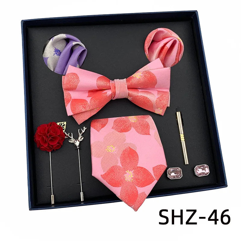 Vintage Green Men's Tie Set Luxury Neck Ties For Wedding Gift Bowtie Handkerchief Cufflinks Tie Clip Brooch Set For Male Necktie