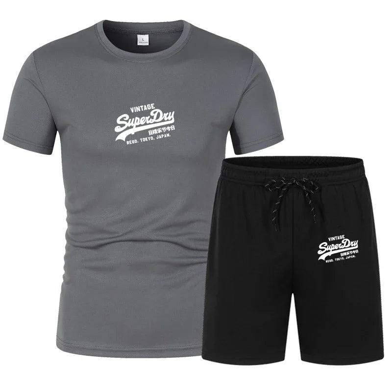 Men's summer sportswear tops, T-shirts, sports shorts, 2025 new T-shirt sets, quick-drying clothes