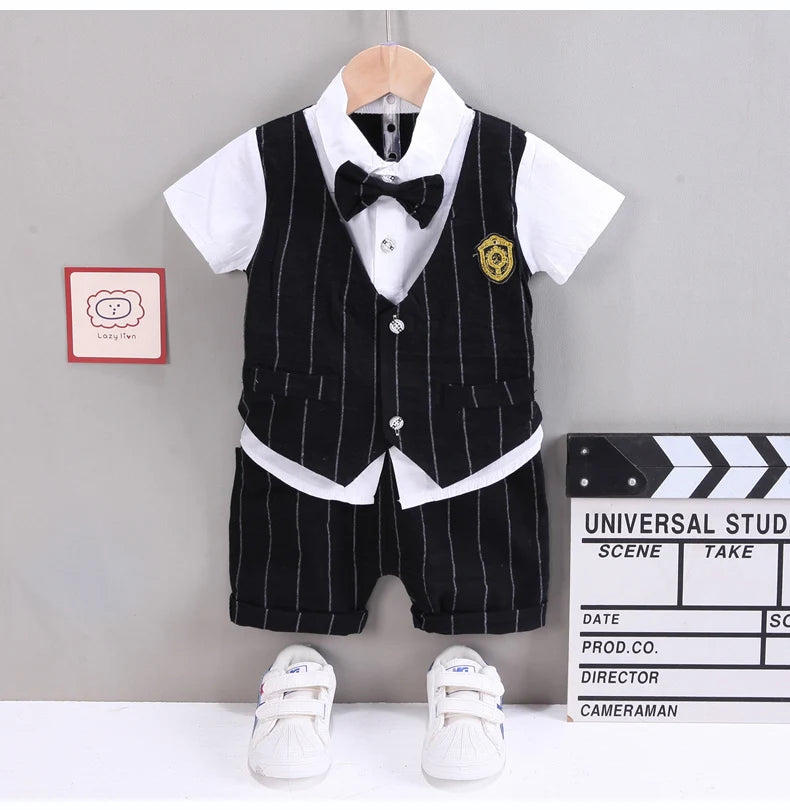 IENENS Baby Boys Short Sleeve Shirt + Shorts Suits Summer Birthday Party Clothes Sets 1 2 3 4 Years Kids Cotton Clothing Outfits