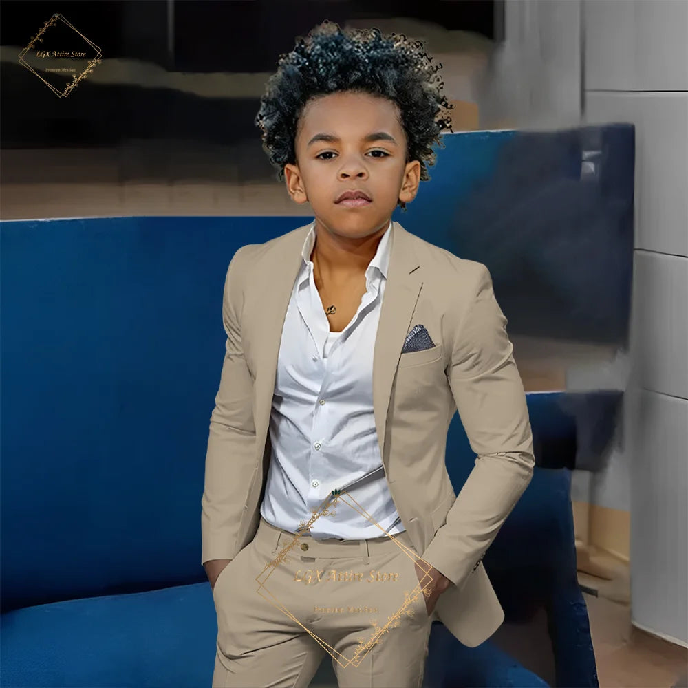 Kids' Orange Single-Breasted Suit (Jacket + Trousers) – Stylish Slim Fit, Perfect for Weddings & Cocktail Parties