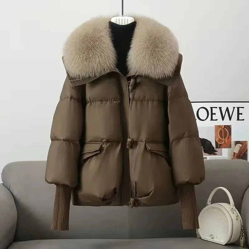 2025 Down Jacket Women Winter Coat New Fashion Warm Thick Short Loose Cotton Splicing Fur Collar Quilted Coat Women Clothing