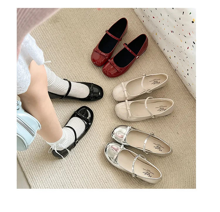 Spring Autumn Wine Red Mary Jane Shoes For Women Low Heel Fashion Butterfly-knot Roud Toe Female Eelgant Dress Leather Shoes