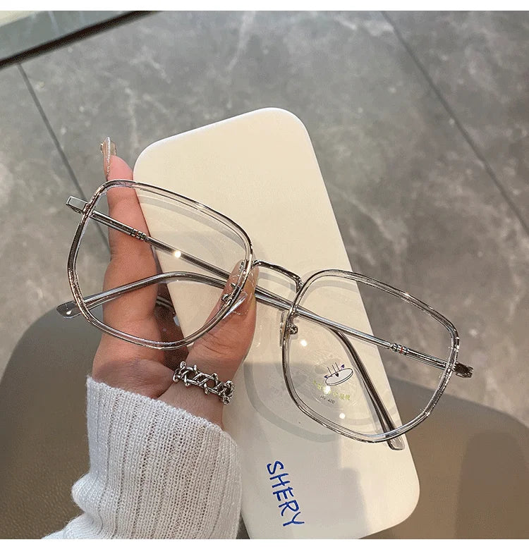 New women square polygon glasses for girl female metal frame glasses plain glasses Nearsighted Eyewear Glasses -1.0 -2.5 -2