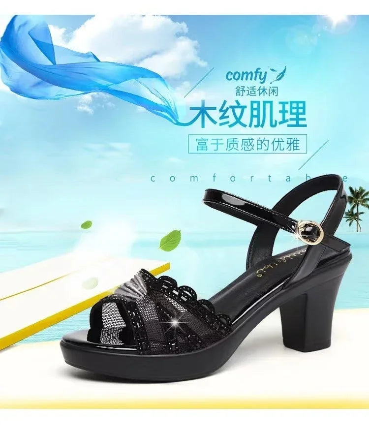 New Platform Sandals Women's Wedding Shoes 2024 Summer New Elegant Leather High Heel Sandals Women's Office Sandals Heels Pumps
