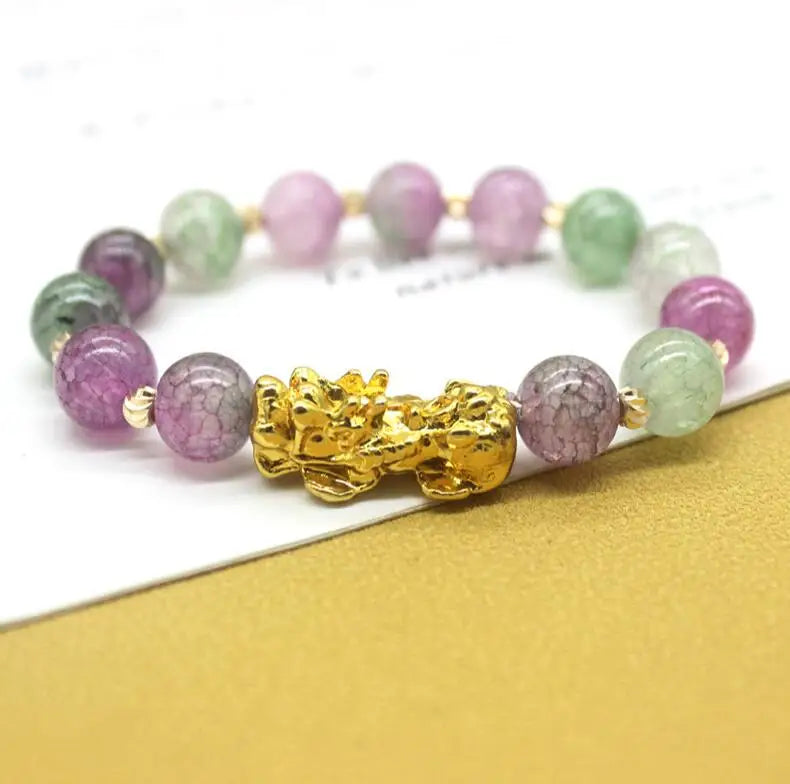 New 10mm Obsidian Stone Pixiu Bracelet For Men Women Unisex Wristband Golden Plated Black Bangles Pixiu Party Gift Jewelry