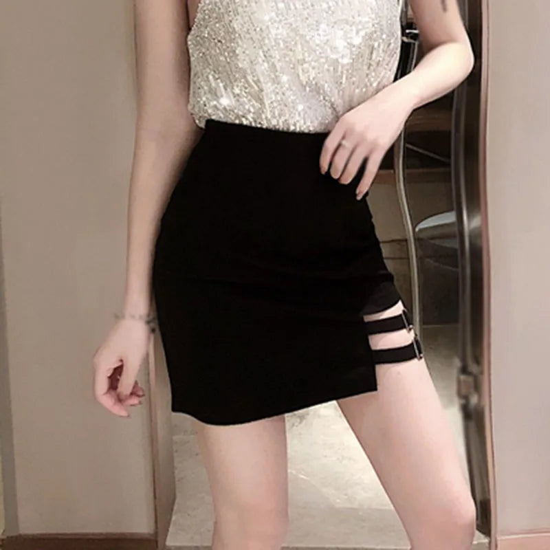 Women Tight Short Skirt Casual Summer Buttocks Irregular High Waist Skinny Streetwear Skirt Black