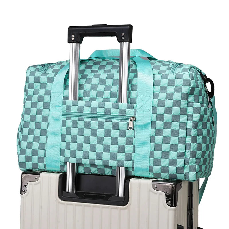 Fashion Large Capacity Checkerboard Pattern Duffle Handbag, Lightweight Travel Luggage Storage Bag, Portable Sports Fitness Bag