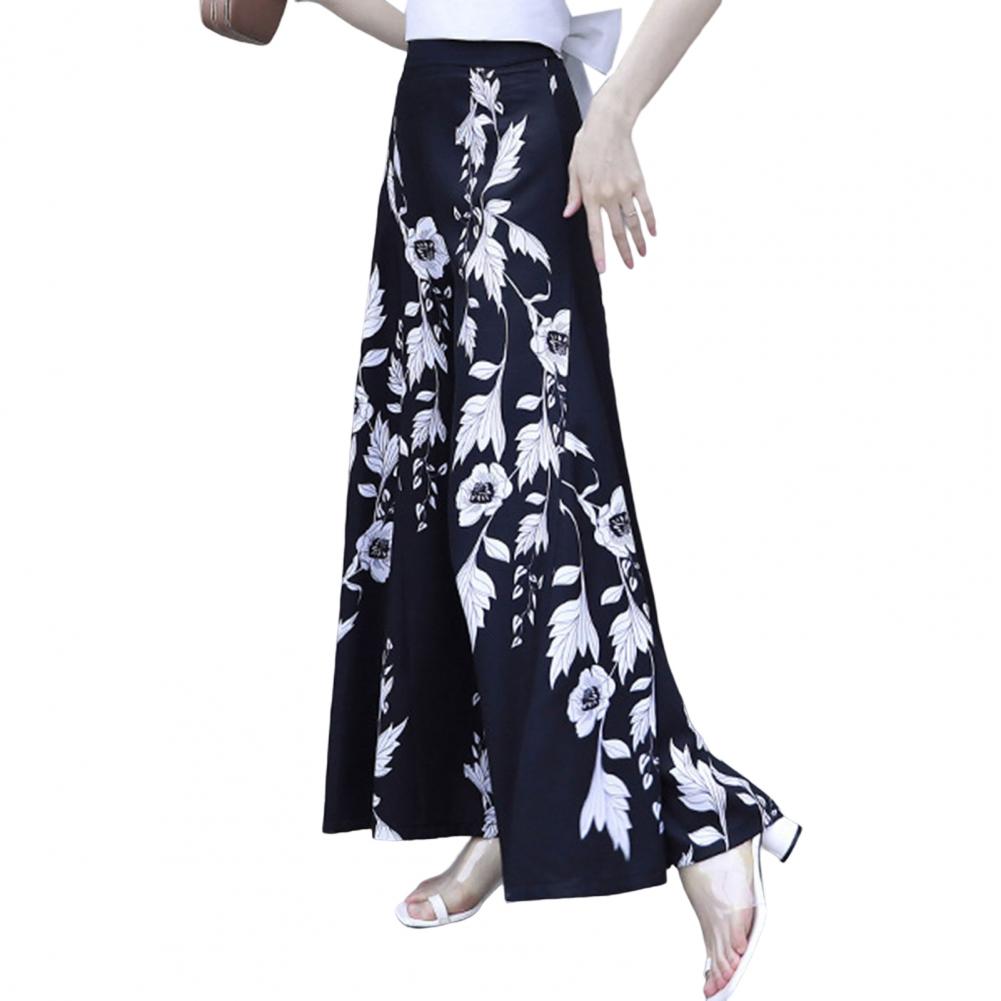 Women's Summer Long Pants Skirt Contrast Color Baggy Flower Print High Waist Slimming Plus Size Trousers Skirt Daily Clothes