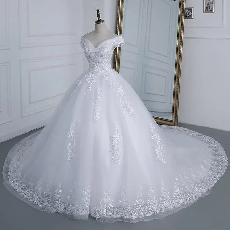 Royal Blue Off The Shoulder Lace Wedding Dress Appliques Beading Bride Dress Vintage Bridal Dresses Plus Size Customized