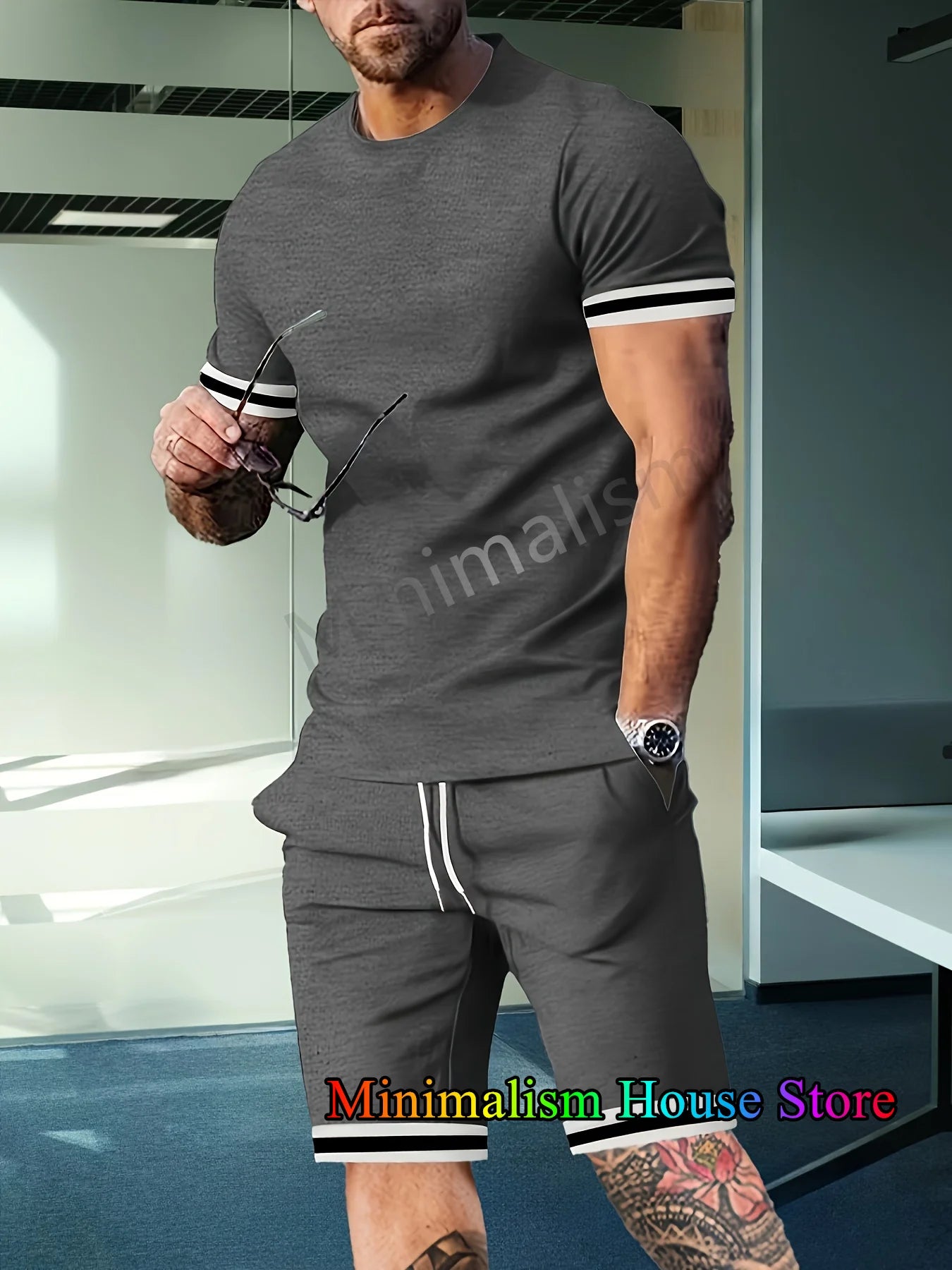 2025 New Men's Tracksuit Sets Short Sleeve T-Shirt Suit Casual Suit Sports Solid Color Streetwear Shorts 2 Piece Male Clothes