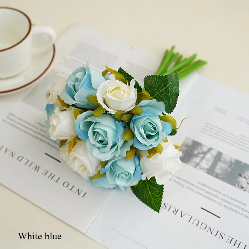 10 Inch Artificial Rose Bridal Bouquet Wedding Handheld Flowers Home Decor Floral Arrangement